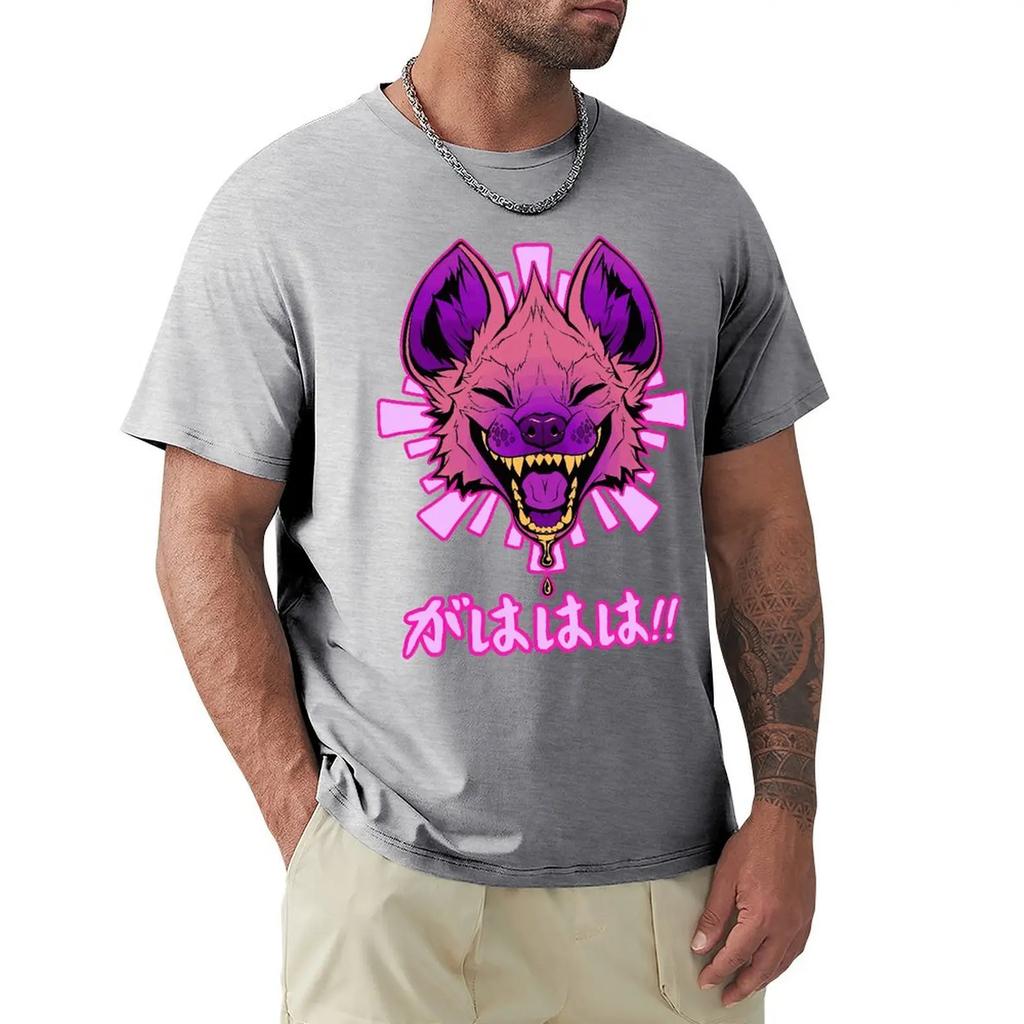 Kawaii Japanese Vaporwave Hyena GAHAHA Furry Wildlife Safari T Shirt Harajuku Short Sleeve T-shirt Cotton Graphics Tshirt Tops