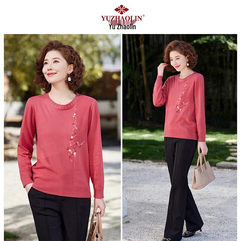 YUZHAOLIN Women's Round Neck Embroidered Knit Sweater