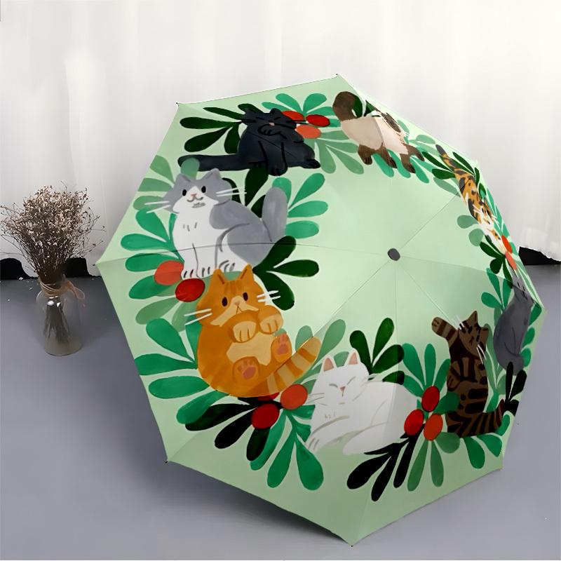 1pc Cat WreathAutomatic Open/close Folding Umbrella, Compact Portable Travel Umbrella, Perfect Birthday/Holiday, Cute Umbrella y025