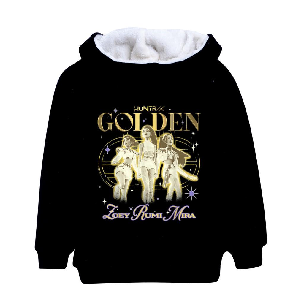 5049 Kinder Mädchen Kpop Zoey Mira Rumi Goldener Aufdruck Lässige Langarm Samt Warme Winterjacke