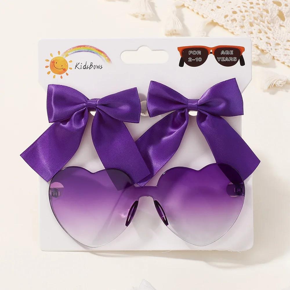 3pcs/Set Cartoon Peach Sunglasses with Ribbon Bows Hairclips for Kids Girls Summer Beach Hair Accessories Cute Hairgripes Glasse