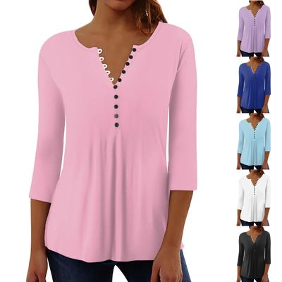 Women's Top Loose Button Seven-quarter Sleeve T-shirt