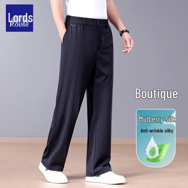 Men s Summer Mulberry Silk Blend Casual Straight-Leg Pants 5XL