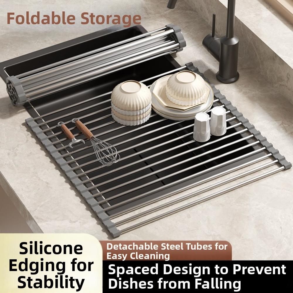 Space Saving Dish Drainer Multi-Functional Roll Up Dish Rack Drain Pad  Dishwashing Sink