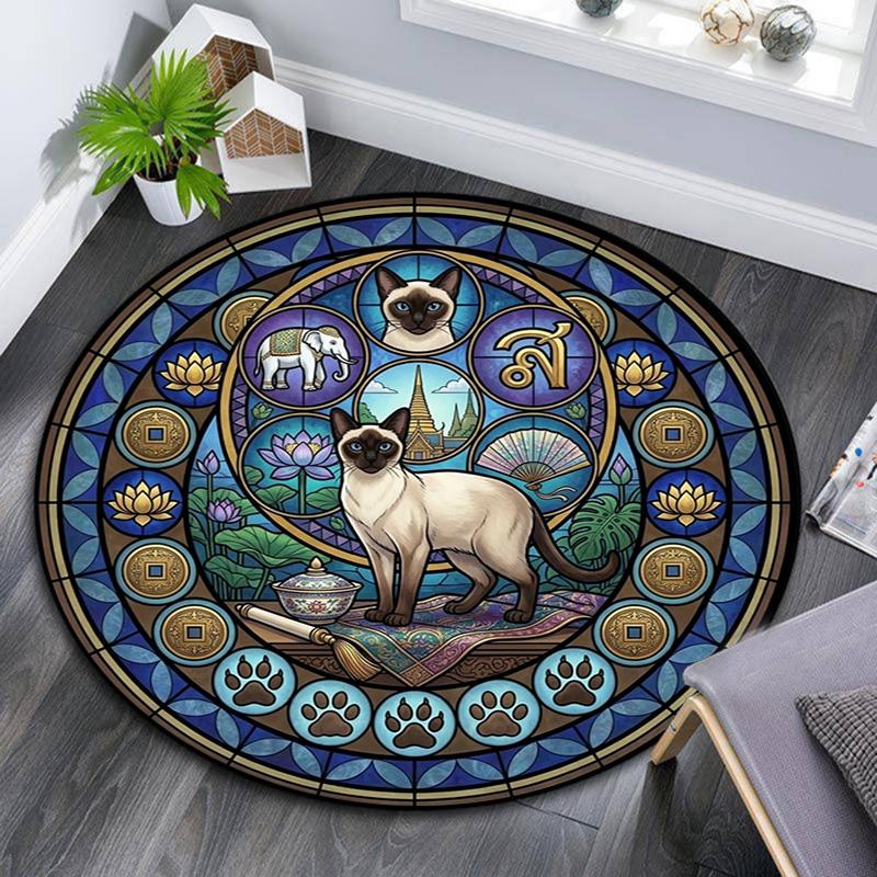 Siamese Cat Glass Round Area Rug Under Office Chairs Bedroom Living Room Home Decor