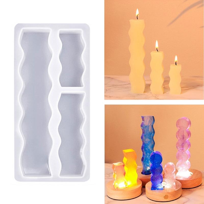 3-in-1 Candle Molds Long Candle Molds Waving/Heart Candle Molds for Making Candle Soap Baking DIY Craft Valentines Gift