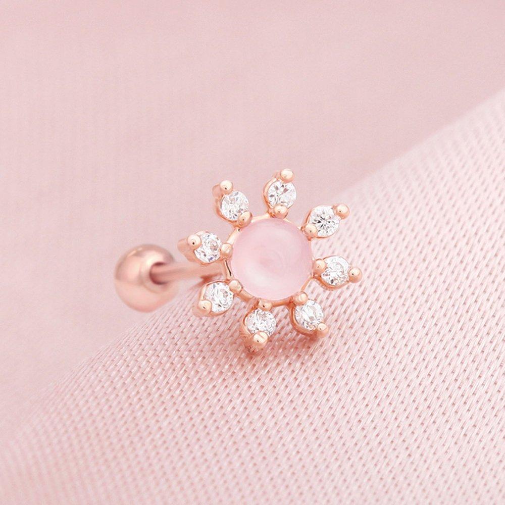 Rose Coral 14K Rose Gold Pin Gold Needle Flower Stone Piercing Jk355