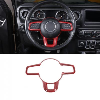 For Jeep JL JT 2018+ Steering Wheel Covers Panel Decoration Interior Red Carbon