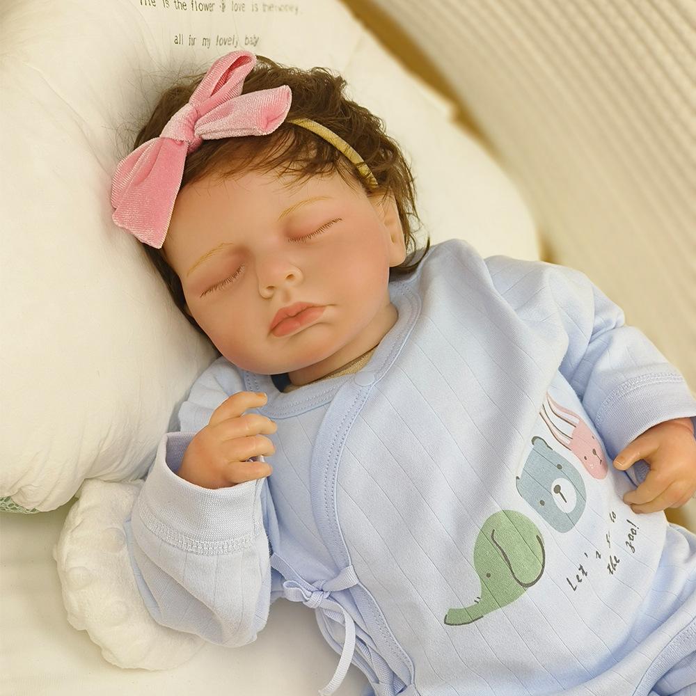 Handmade 3D Painted Skin Reborn Baby Doll LouLou 19''49cm Soft Touch Cloth Body Simulation Doll with Rooted Hair Realistic Sleeping Bebe Newborn Dolls