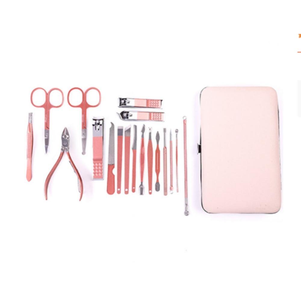 18pcs Leather Case Manicure Kit Rose Gold Pedicure Grooming Kit Nail Clipper Set  Travel Outdoor Use
