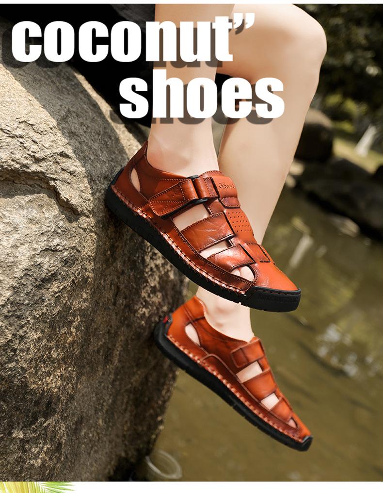2024 Spring Men's Microfiber Leather Sandals: Closed-Toe, Breathable, Lightweight, and Portable