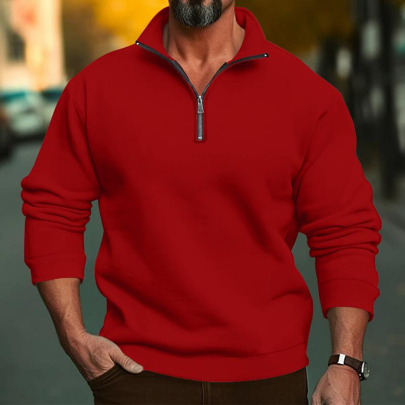 New Men's Casual Stand-Collar Zip-Up Sweatshirt Loose-Fit Men's Fleece-Lined Hoodie
