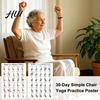 Trening med lav intensitet for eldre 2 stk Stol-yoga plakatsett, 30-dagers sittende treningsplan for eldre treningsrutine Eldre, Skånsom tøying