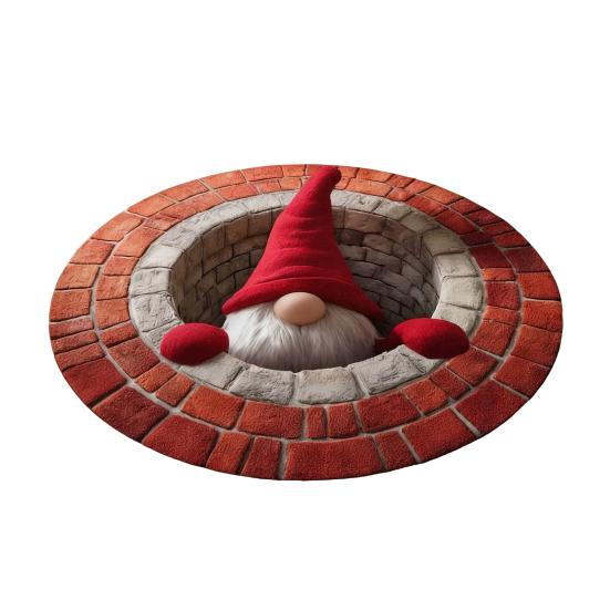 Christmas 3D Rug Santa Claus/Gnome/Dog Quilted Round Swirl Rug Non-Slip Optical Illusion