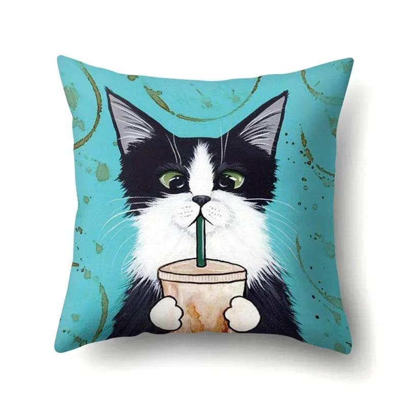 Cute Cartoon Pet Cat Pillow Cover Living Room Sofa Office Car Seat Waist Cushion   Home Decoration