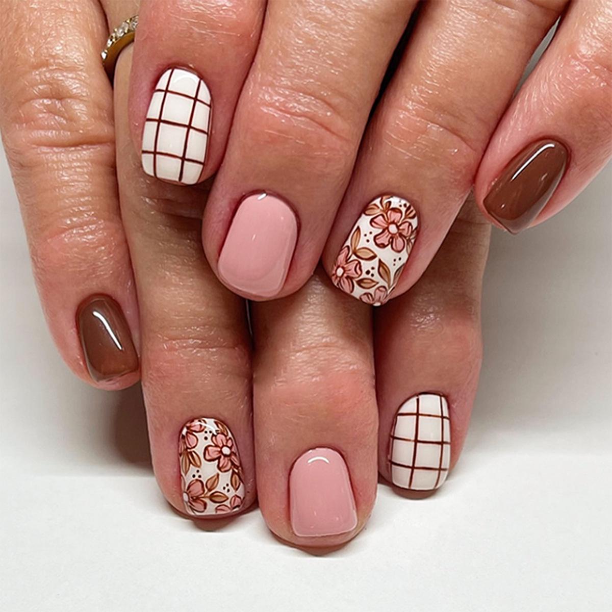 

Spring Ins Style Striped Plaid Flower Nail Art Wearable Pieces