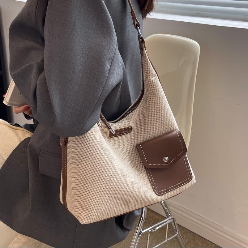 Black And Brown Canvas Tote Bag For Women 2024 Chic And Spacious With Color Block Design