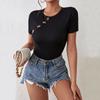 YYFS Women's Fashion Casual Solid Color Print Summer Spring Short Sleeve O-Neck Bodysuits