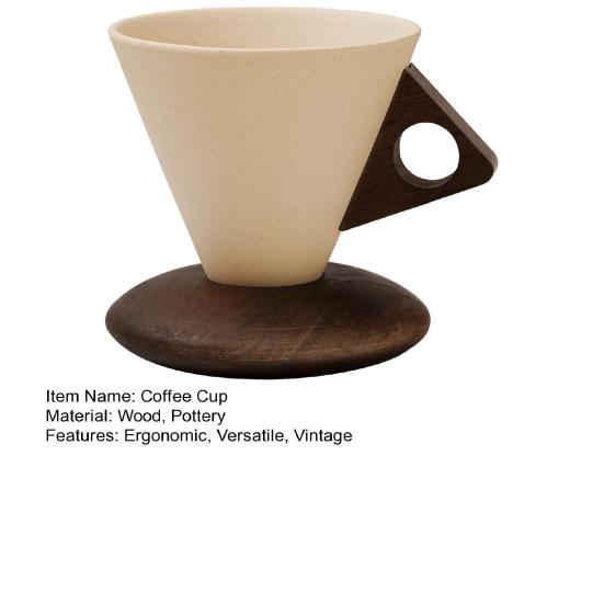 Kūgio formos kavos puodelis ir lėkštutė Rinkinys Viduramžių modernaus stiliaus kūgio formos puodelis su medine rankena Rankų darbo keraminis latte puodelis Namų kavinės dekoras Dovana kavos mėgėjams