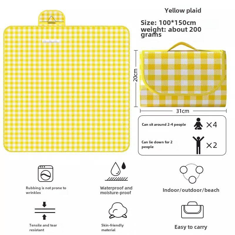 

Влагостойкий коврик для пикника: Утолщенный, складной, большой, портативный, клетчатый дизайн Ins Style для использования на открытом воздухе 200x200 cm