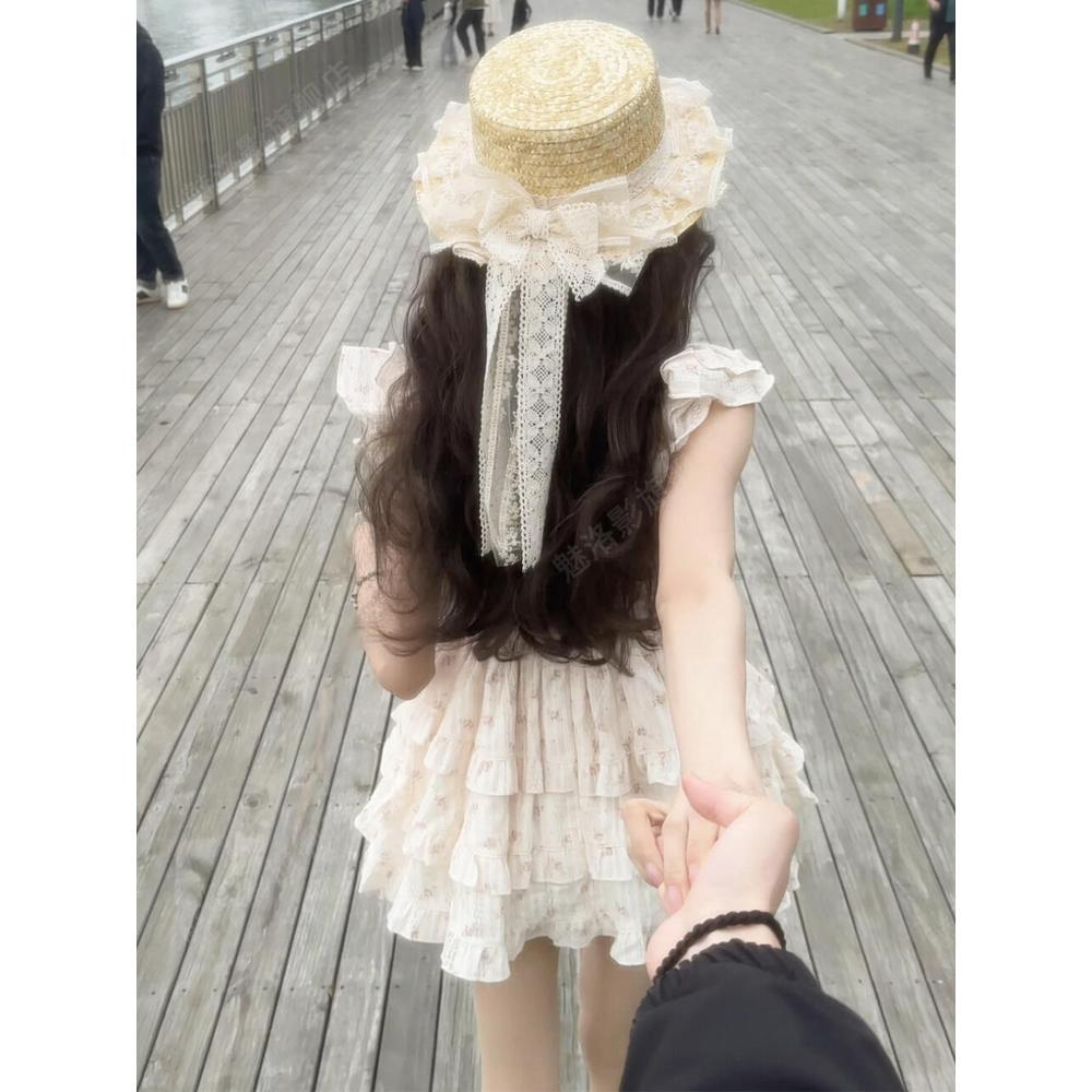 

Платье-сарафан с цветочным принтом, женское летнее платье-принцесса с короткими рукавами-крылышками, милое платье с пышной юбкой и акцентом на талии XL- (recommended 110-60kg)