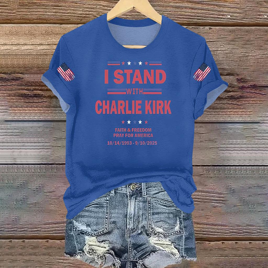 Women's Casual Printed T-shirt Round Neck Pullover Short Sleeve Top