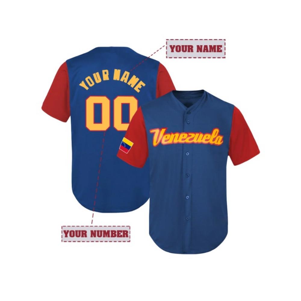 Aanpasbaar Venezuela Honkbalshirt - Unieke Gepersonaliseerde Naam en Nummer Borduurwerk Comfortabele Trainingsshirts met Korte Mouwen