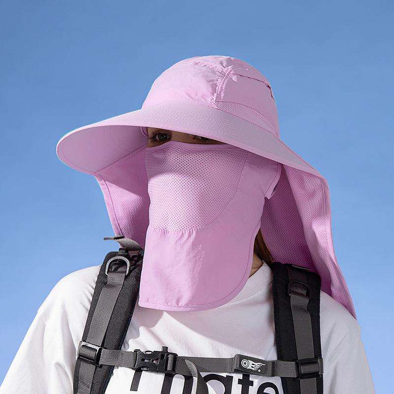 Big Brimmed Shawl Sun Hat for Men and Women, Outdoor Hiking and Fishing Sun Hat, Detachable Face Mask, Fisherman Hat