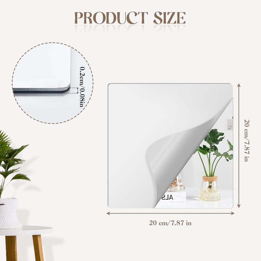 4 Pack Self Adhesive Acrylic Mirror, 8 x 8 Inch Frameless Shatterproof Stick on Mirrors for Wall, Flexible Plastic Wall Mirrors for Home Gym,