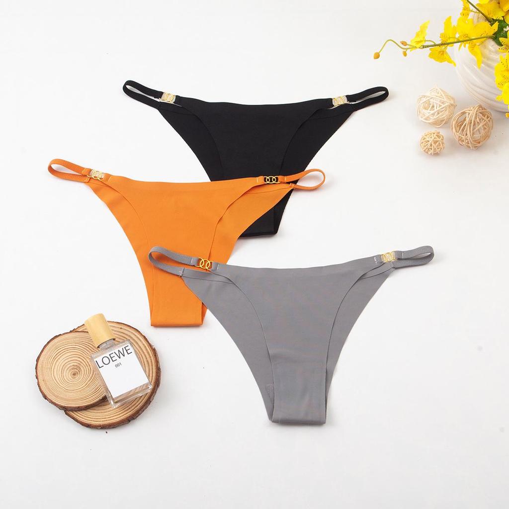 Sexy Ice Silk Low-Waist Women's Breathable Triangle Panties with Thin Straps