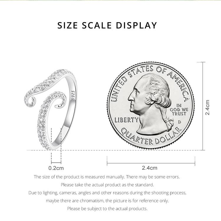 WOSTU 925 Sterling Silver Exquisite Cute Zircon Octopus Whisker Open Ring for Women Fine Jewelry Gift