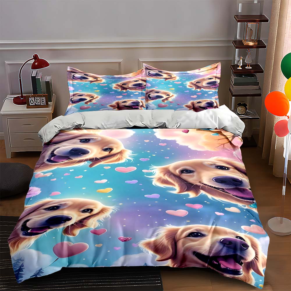 

Golden retriever hearts Bedding Duvet cover sets Duvet covers Pillowcases gifts (1 * Duvet Cover 2 * Pillowcases, without duvet insert) 135x200cm