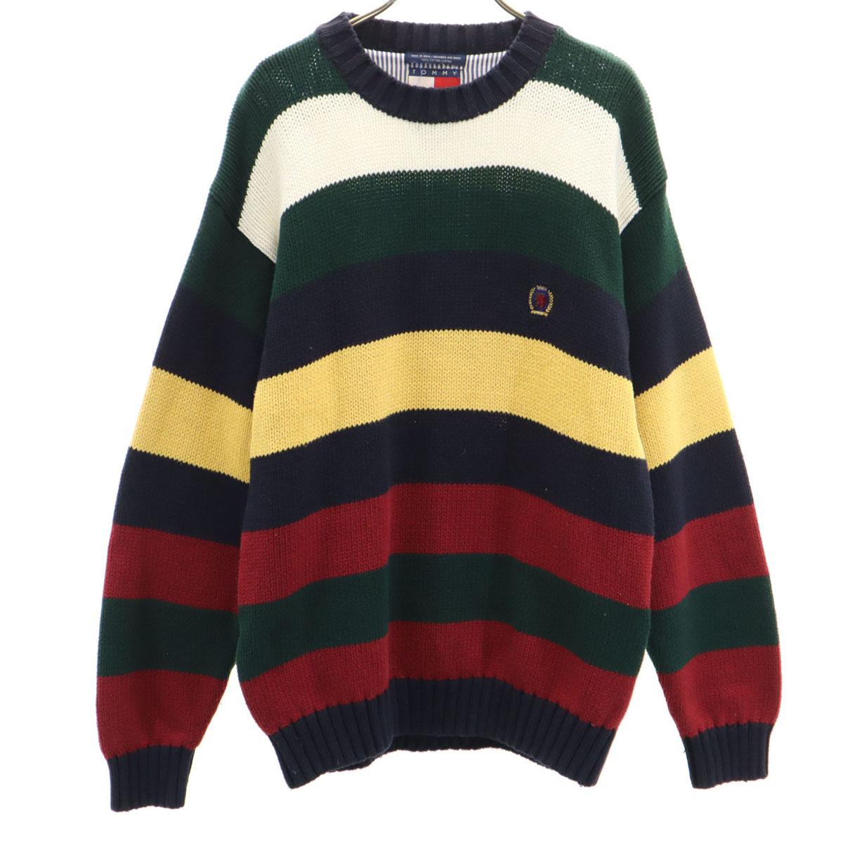 

TOMMY HILFIGER 90s Old Flag Tag border Long sleeve sweater M Multi knit Men s Used