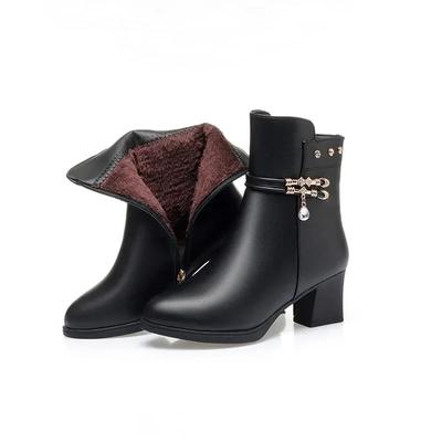 Women Soft Leather Ankle Boots  Spring Winter With/without Thick Plush Comfortable Thick High Heels Snow Boot Platform Shoe