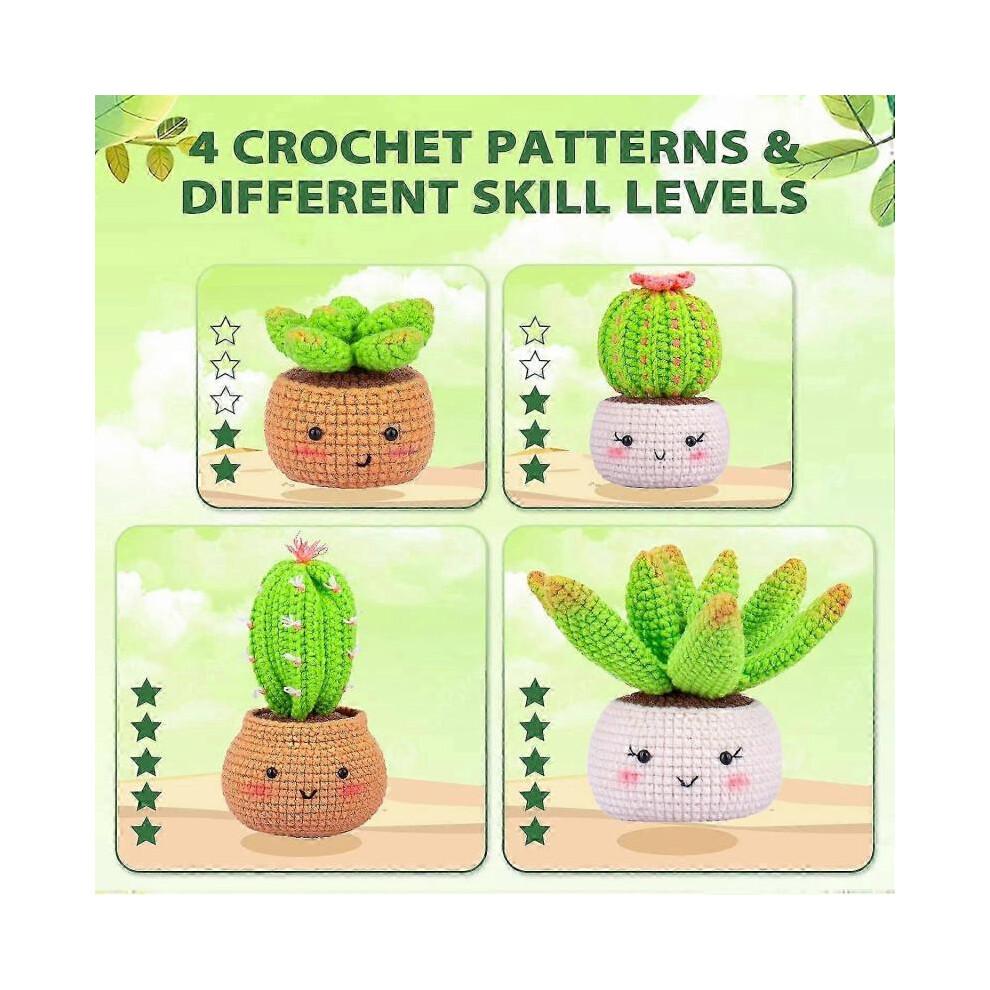 Crochet Kit for Beginners - Crochet Starter Kit Learn To Crochet Kits for Adults and Kids, DIY Knitting Supplies, 4 Pack Plants Family