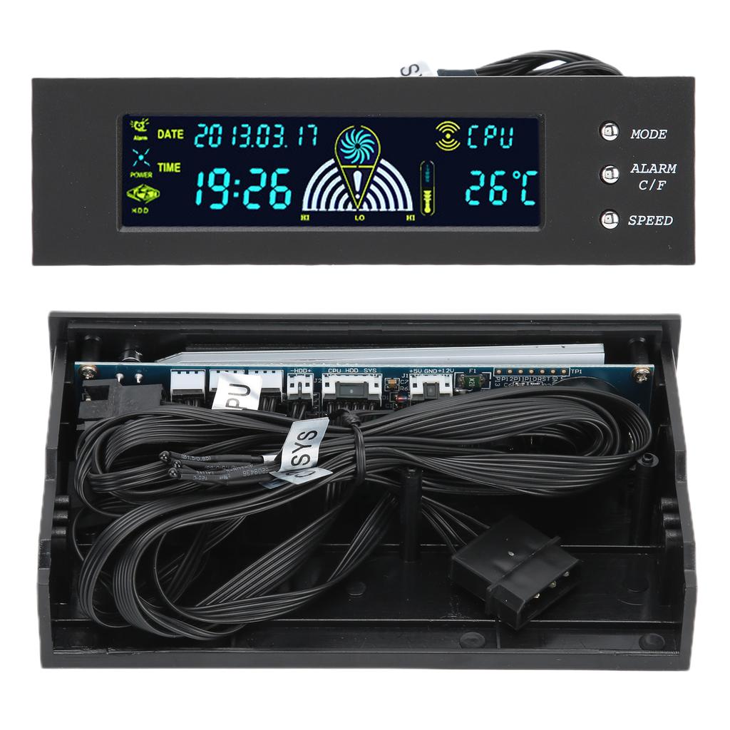 Computer 3‑Fan Speed Controller CPU HDD SYS Temperature Control LCD Front Panel 5.25in STW‑5023