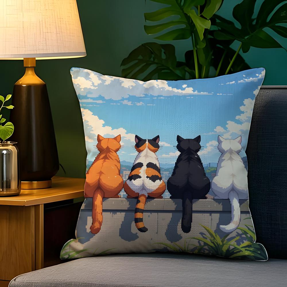 Cute cat illustration decoration  Pillow Case Natural Linen Pillow Case DoubleSided Decor Sofa Pillowcase Home Decor