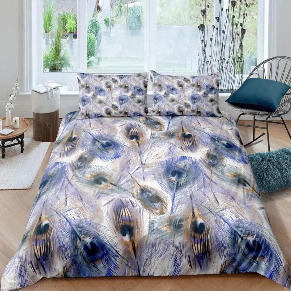 Peacock Duvet Cover Abstract Bird Exquisite Tail Pavo Cristatus Indigenous Home Decorative Bedding Avocado Green for Women Gifts