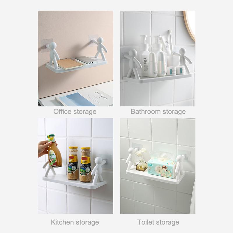 1ks Samolepicí plastová police s kreslenými postavičkami, Bezvrtací koupelnový úložný regál, Kuchyňský organizér na kořenky