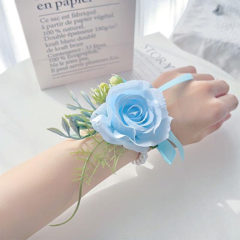 1 pz Fiore Artificiale Accessori Matrimonio Corsage da Polso Bottoniera Matrimonio Braccialetti per Damigelle Rose di Seta
