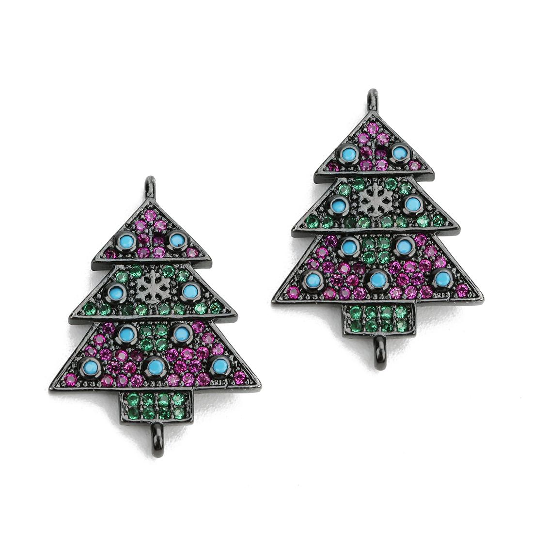 

1pc Christmas Tree Charms 18x25mm Delicate Copper Inlaid Zirconium Plated Necklace Connecting Piece For DIY Jewelry Accessories