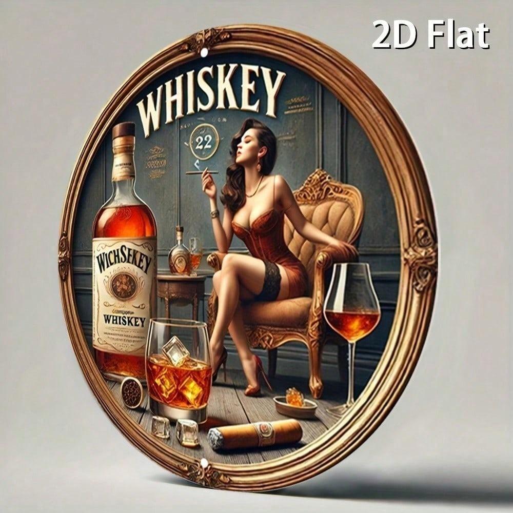 Vintage Retro Round Aluminum Metal Tin Sign Wall Decor for Whiskey Bar Pub Man Cave Home Kitchen Classic Woman Illustration