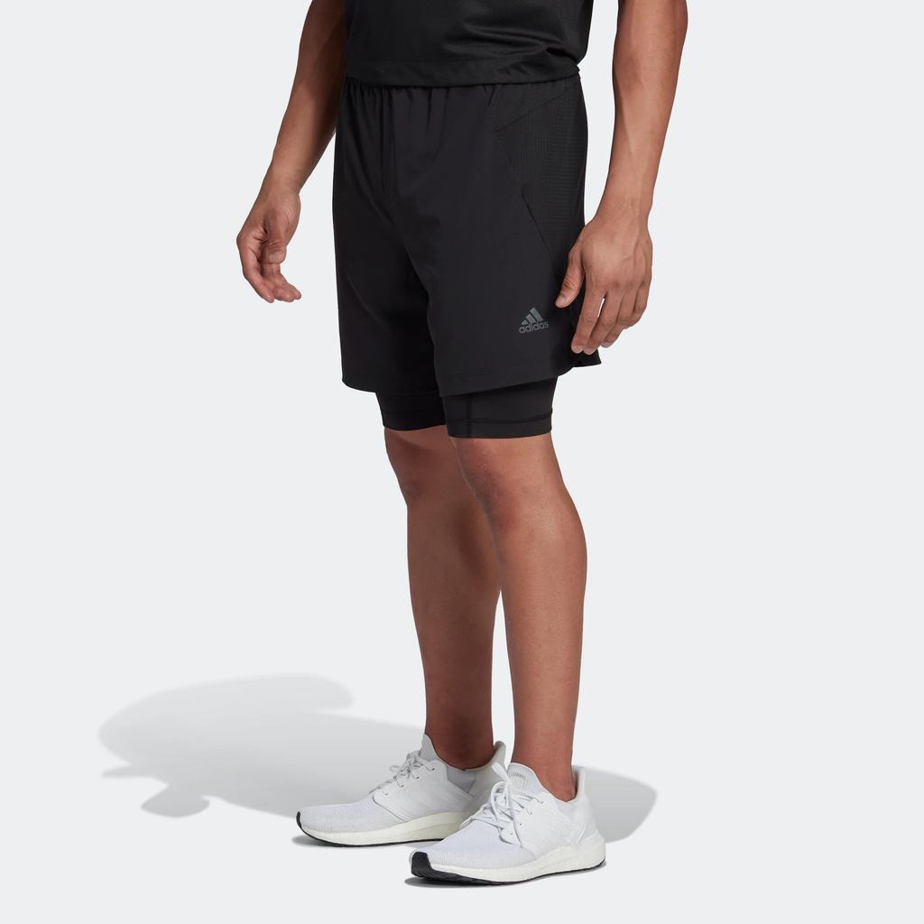 Men's adidas Hiit Spin Sho 2 In 1 Leggings Elastic Waistband Sports Shorts Black HR3772