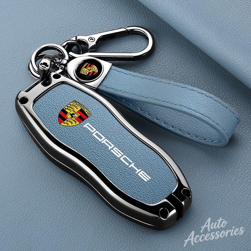 hbcr1 Metal Leather Car Key Case Cover Key Protect Shell For Porsche Macan Cayenne 718 Cayman Boxster Panamera 911 Accessories Sticker