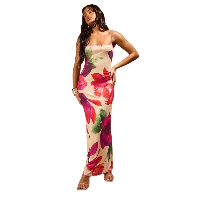 French Style Summer New off-Shoulder Sexy Digital Print Slim Fit High Sense Sling Dress Formal Dress Women