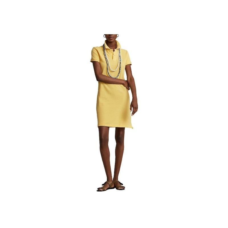 Ralph Lauren Vestito Giallo da Donna con Collo a Polo Ricamato e Maniche Corte 211799490-010