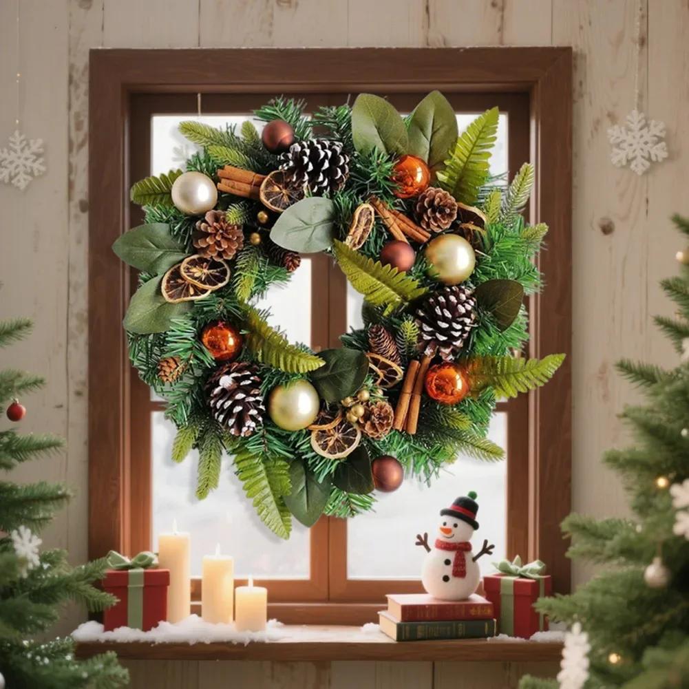 1PC Christmas Wreath 20 Inches Artificial Christmas Wreath Holiday With Baubles Berries Pine Needles Home Festival Party Decor