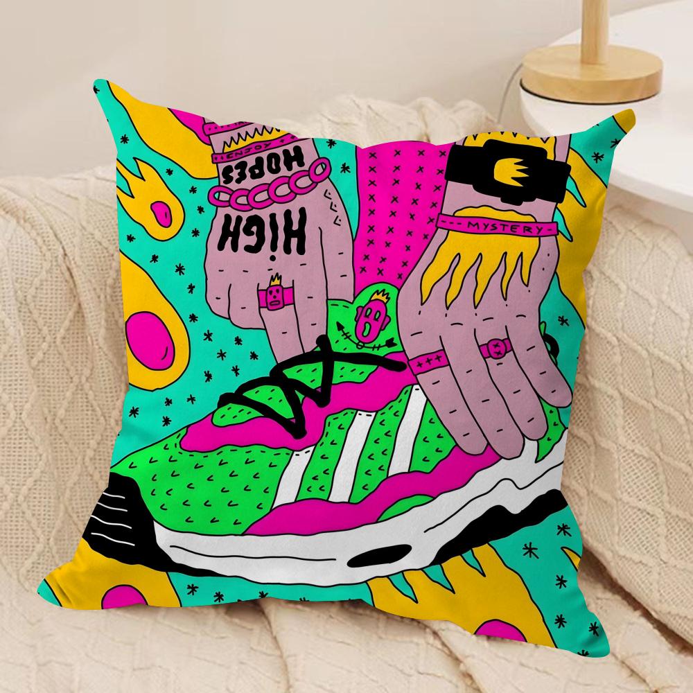 Everything On Shoes Cushion Cover Soft Plush Fabric Double-Sided Printed Sofa Cushion Cover for All Seasons Home Decor Gift