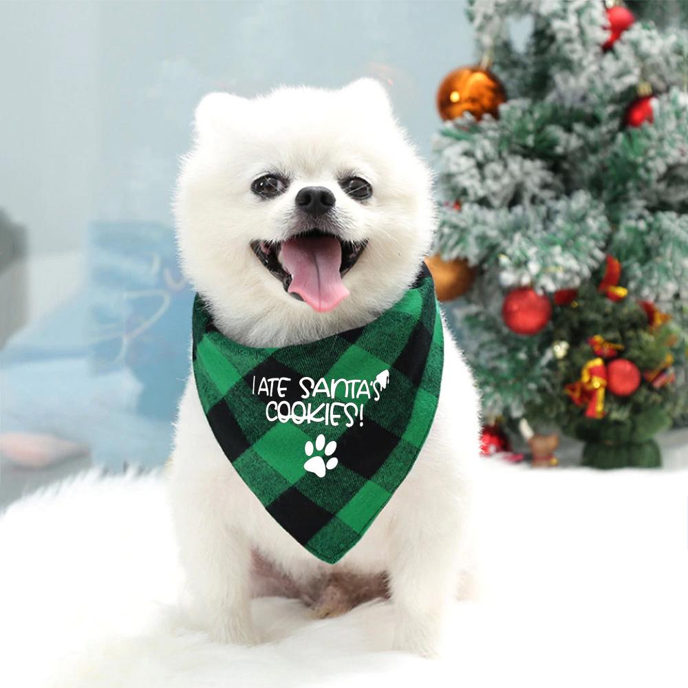 Santa's Little Yelper Printing Dog Christmas Bandanas Pet Christmas Gift Xmas Dog and Cat Bandanas Plaid Triangle Scarf Bibs