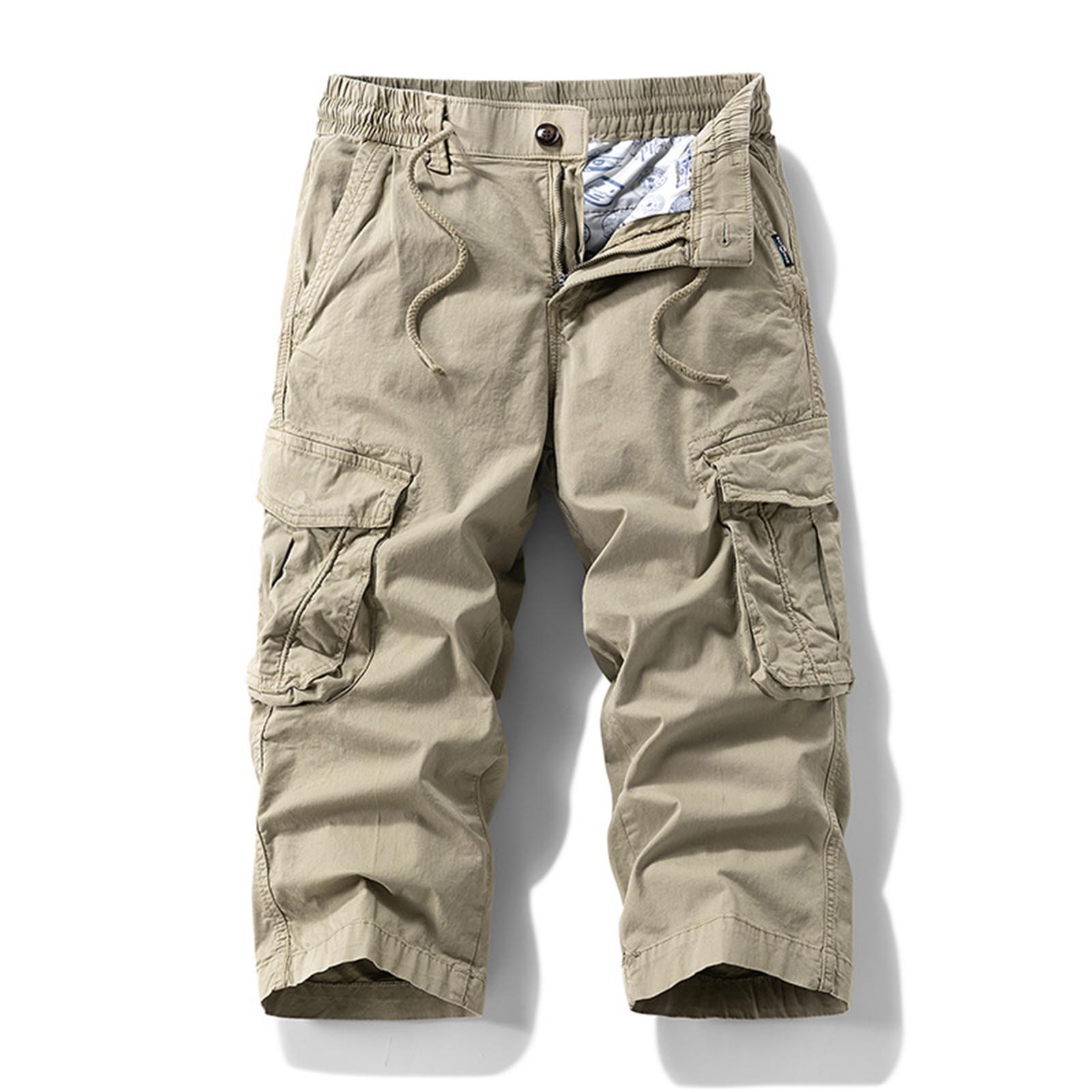 

Мужские свободные шорты с несколькими карманами, укороченные повседневные брюки для активного отдыха XL хаки